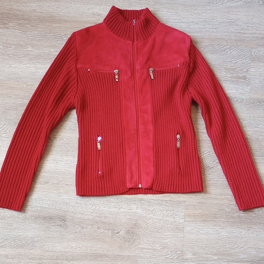 Elegant Red Ribbed Bomber Jacket
